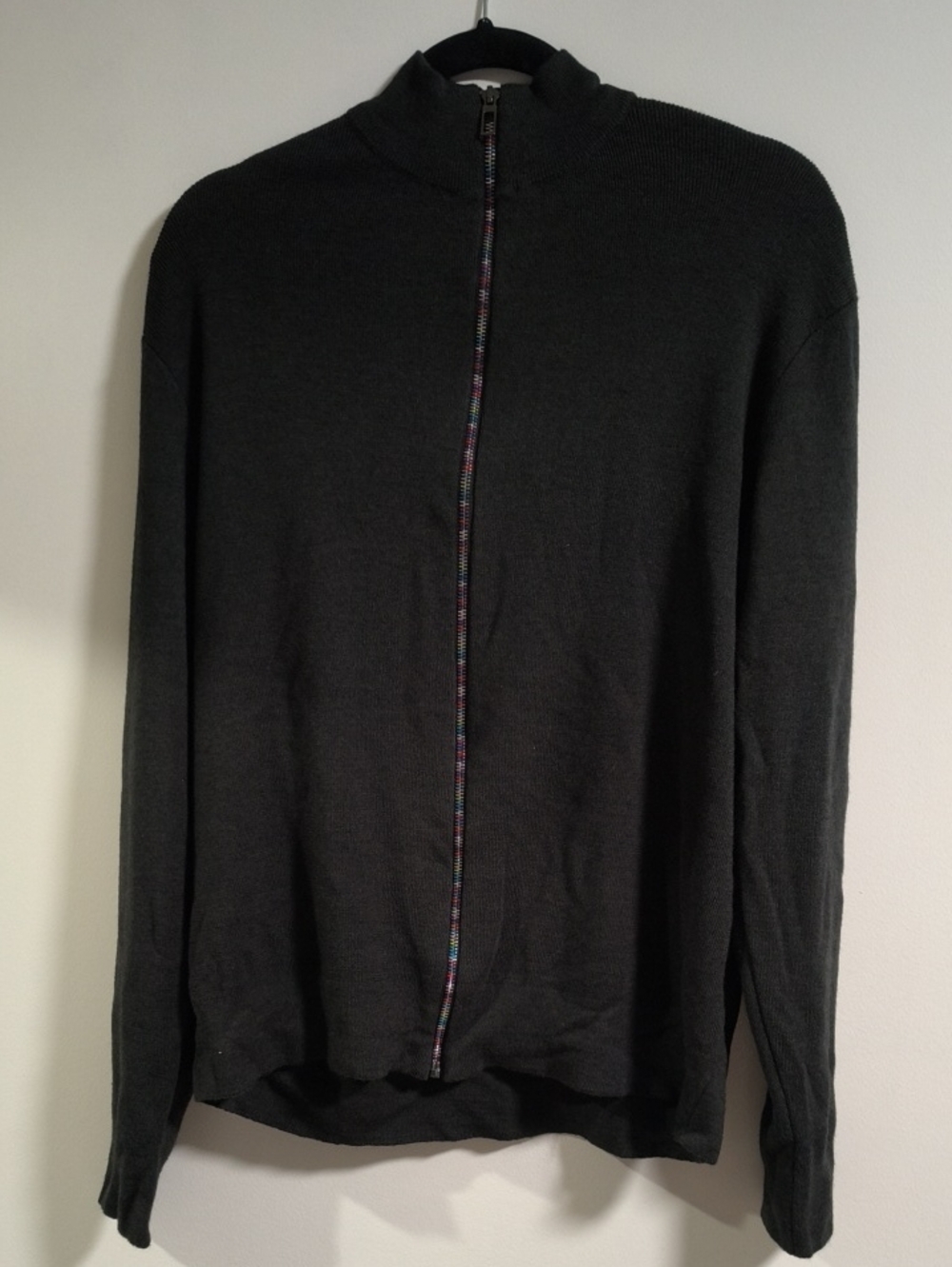 Men's Black Zip-Up Knit Sweater with Contrast Zip
